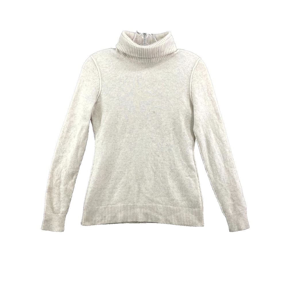 Aqua Cashmere Sweater Womens Small Beige Turtle Neck Winter Chic Corpcore Office